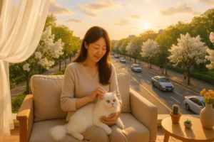 AI 이미지 고양이와 여인